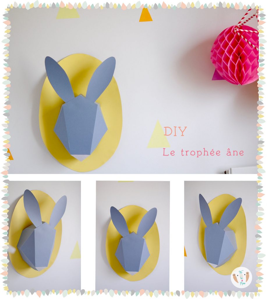 DIY Trophée âne en papier. Réaliser un jolie trophée pour la chambre de votre bébé ou enfant. Tuto et patron gratuit à télécharger.
