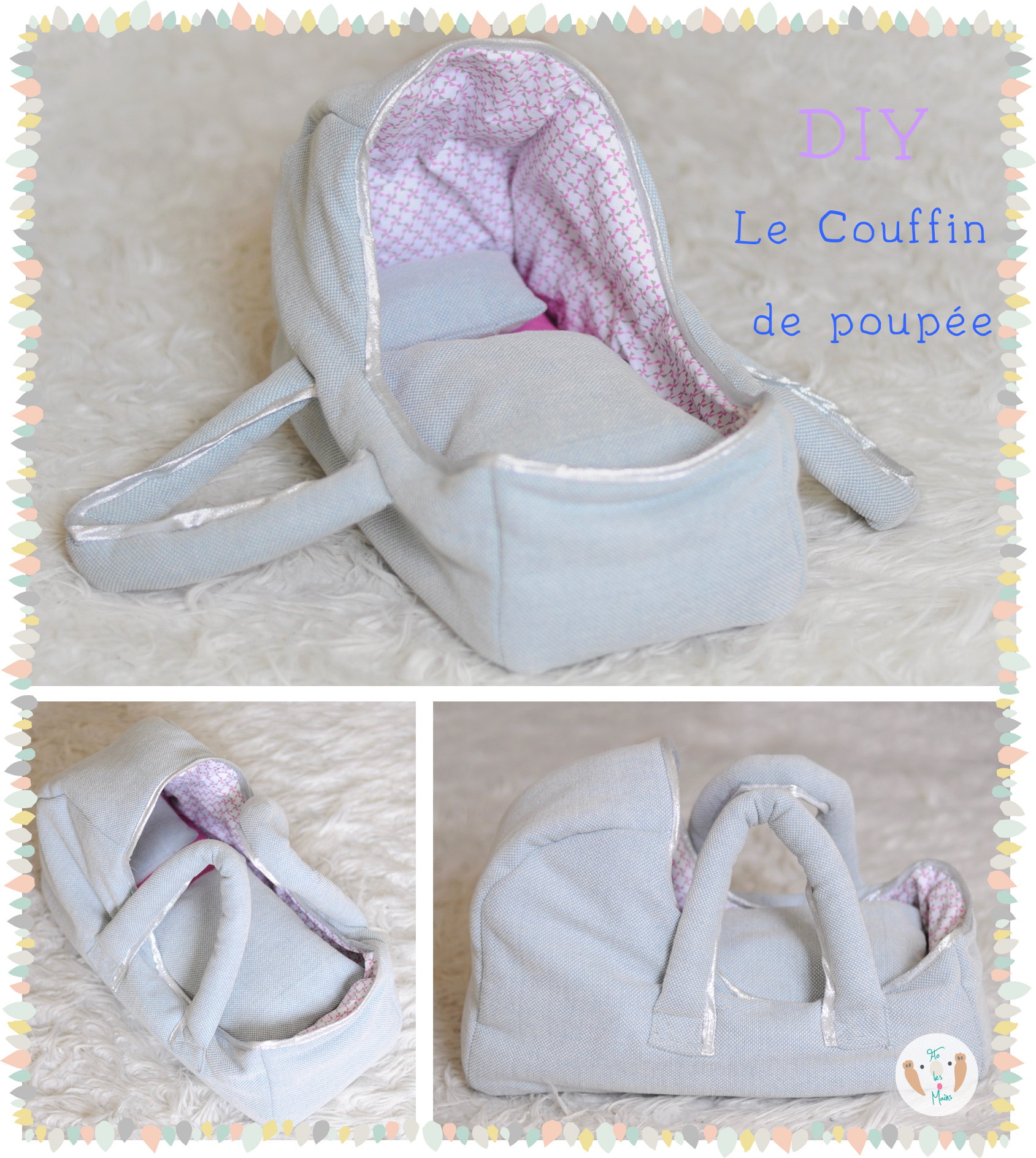 Couffin de poupée ou poupon 30cm. DIY couture débutant. Tuto illustre et complet. Patron gratuit. 